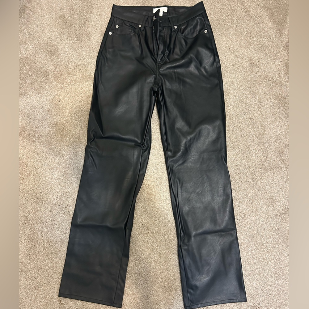 H and m size 6 vegan leather straight leg black pants